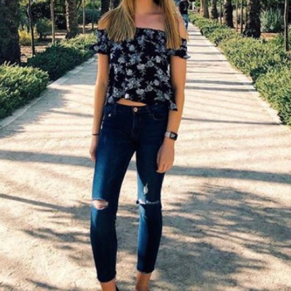 Navy blue off the shoulder top